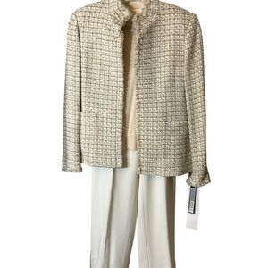 BRAND NEW!! Tahari 3PC Tweed Cream Suit Jacket Matching Top and Pant. Lined.